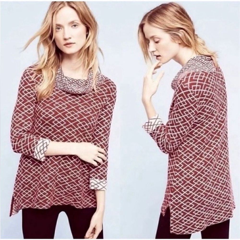 MOTH ANTHROPOLOGIE Galena Cowl Neck Alpaca Blend Wine Red And Pink Sweater- XS